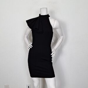 Windsor NEW Feminine One-Shoulder Statement Bow Black Bodycon Dress Size M